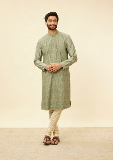 alt message - Twamev Men Emerald Elegance Kurta Pajama image number 2