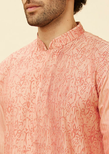 alt message - Twamev Men Peach Abstract Patterned Thread Work Kurta Set image number 1