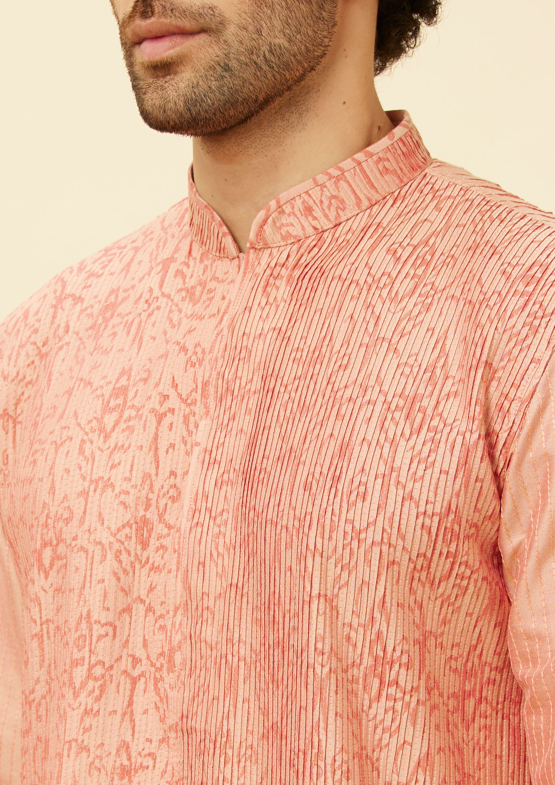 Twamev Men Peach Abstract Patterned Thread Work Kurta Set
