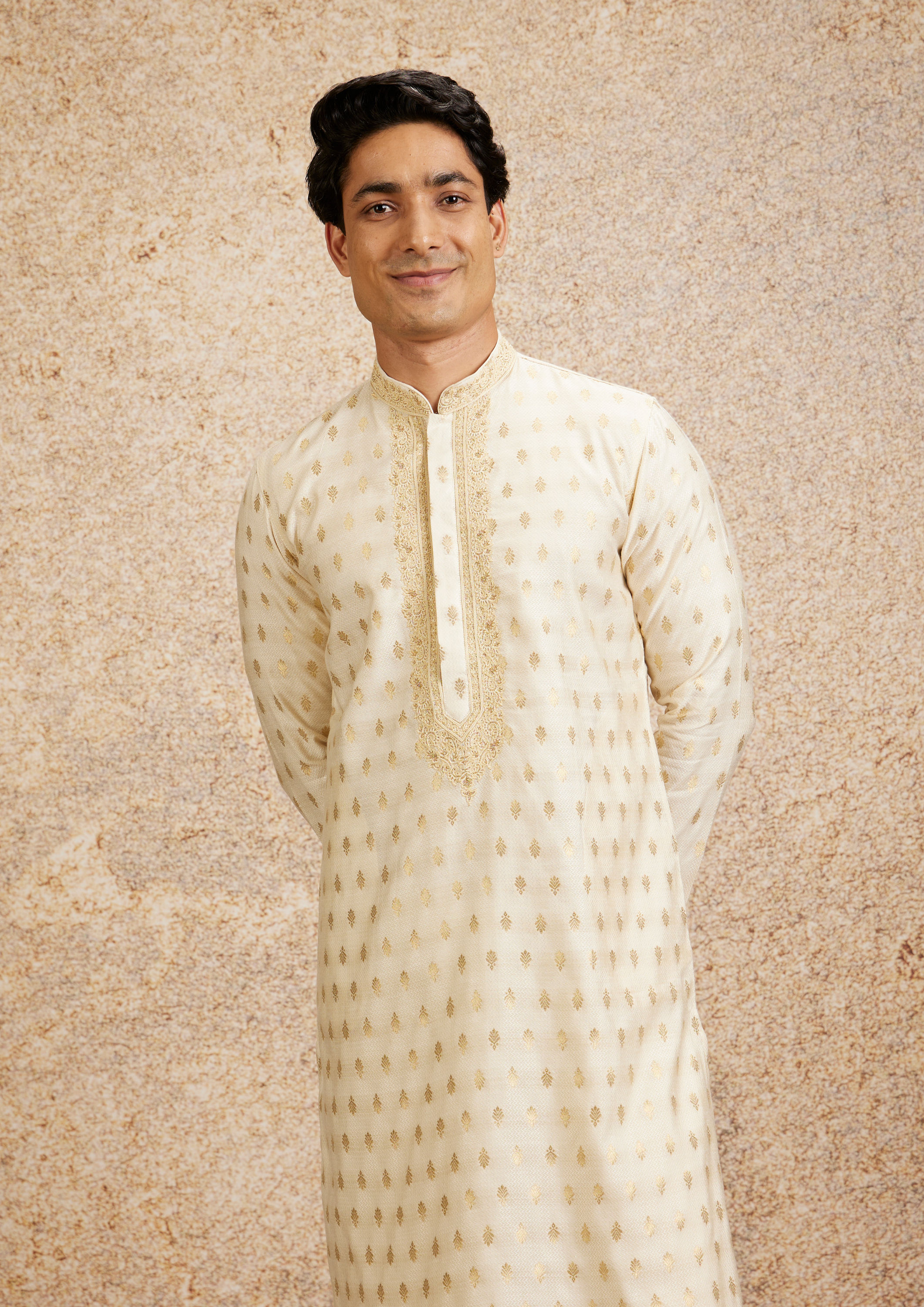 Twamev Men Embroidered Cream Opulence Kurta Pajama