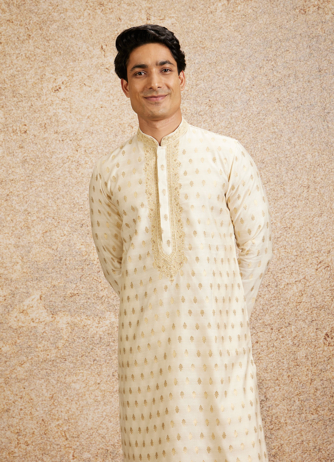 Twamev Men Embroidered Cream Opulence Kurta Pajama