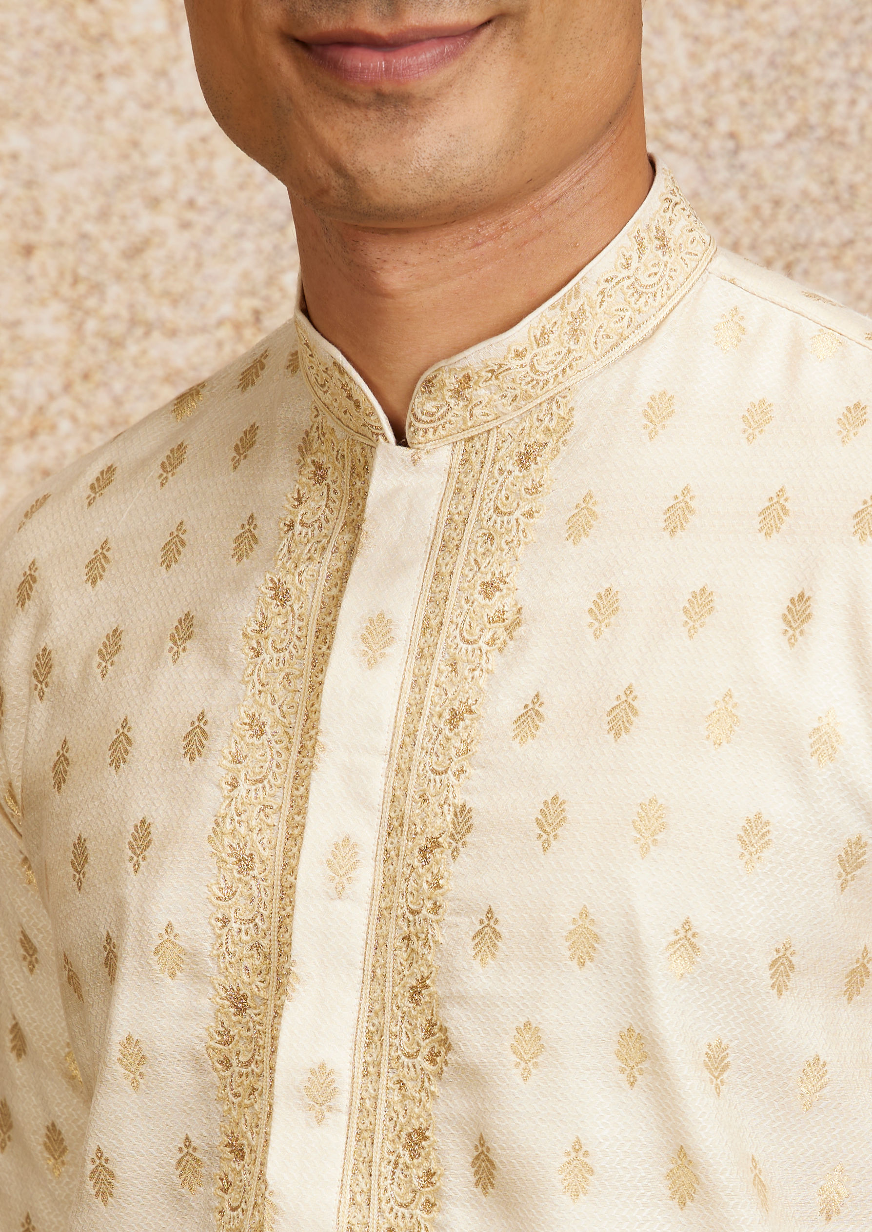 Twamev Men Embroidered Cream Opulence Kurta Pajama