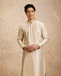 Twamev Men Beige Embellished Kurta Pajama