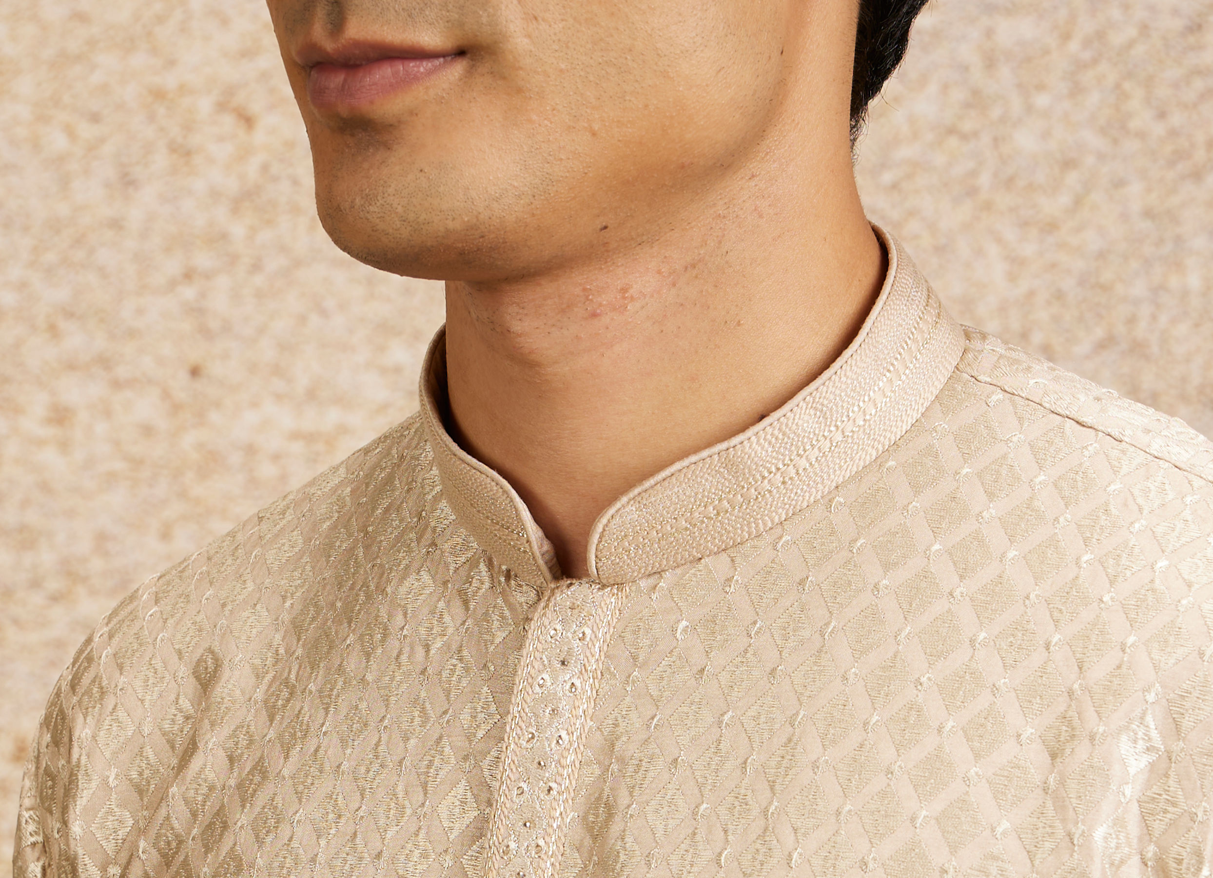 Twamev Men Beige Embellished Kurta Pajama