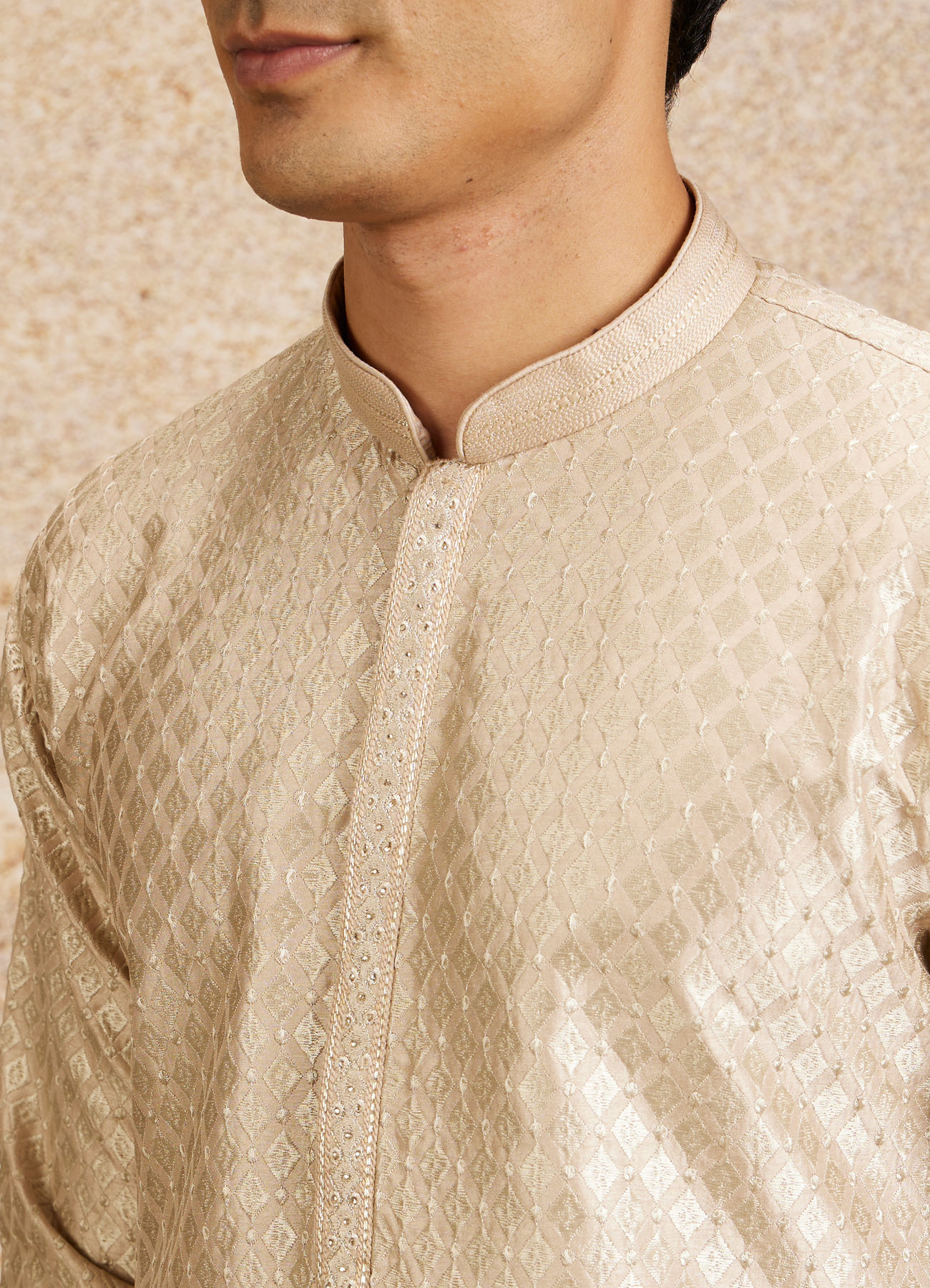 Twamev Men Beige Embellished Kurta Pajama