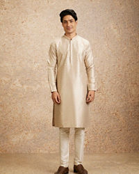 Twamev Men Beige Embellished Kurta Pajama
