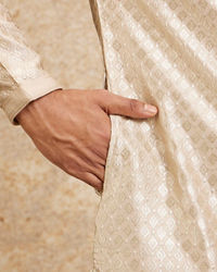 Twamev Men Beige Embellished Kurta Pajama