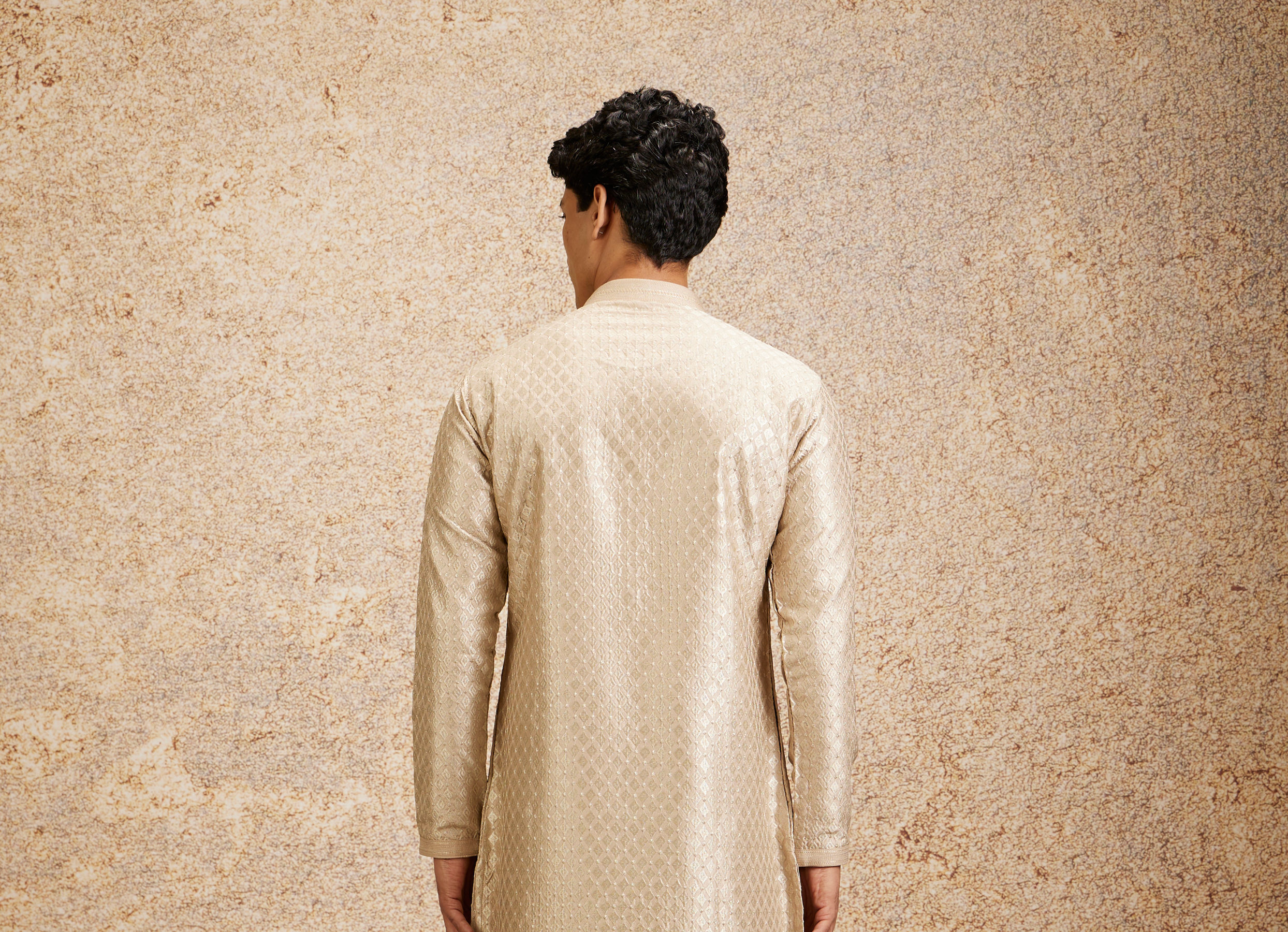 Twamev Men Beige Embellished Kurta Pajama