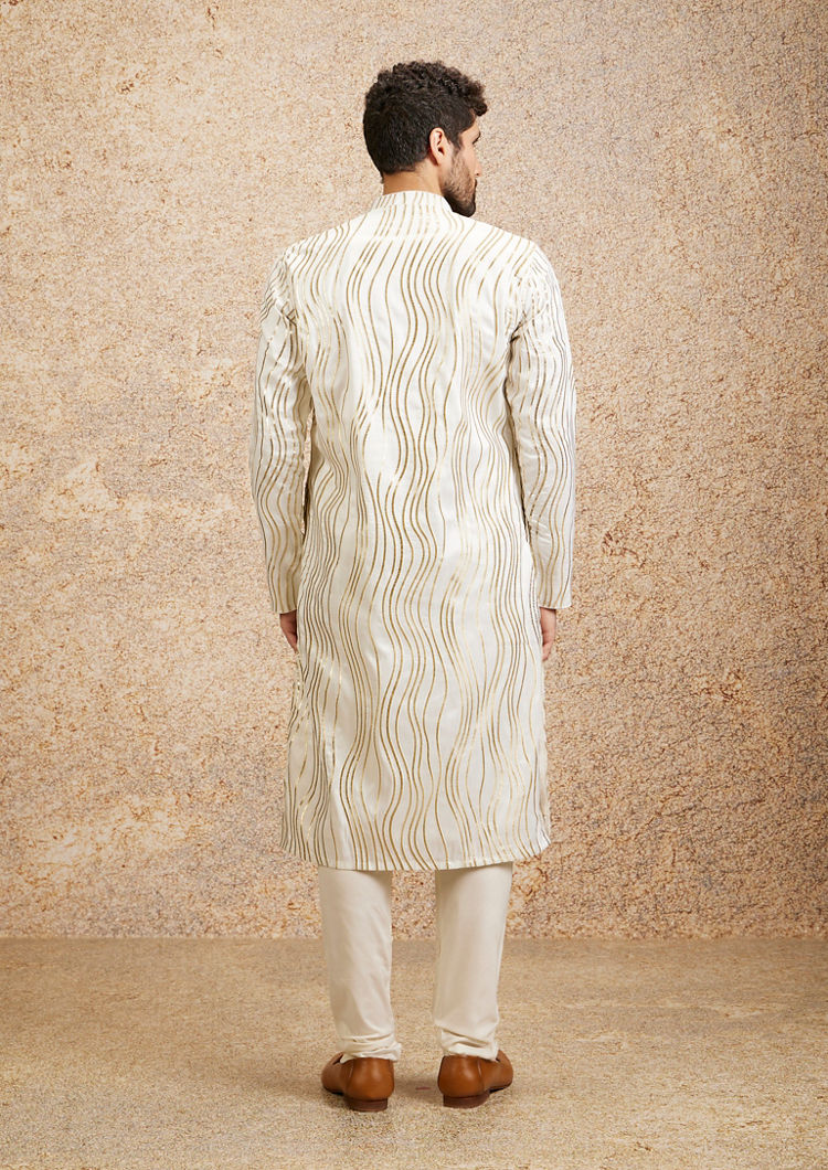 Twamev Men Warm White Zari Embroidered Kurta Pajama