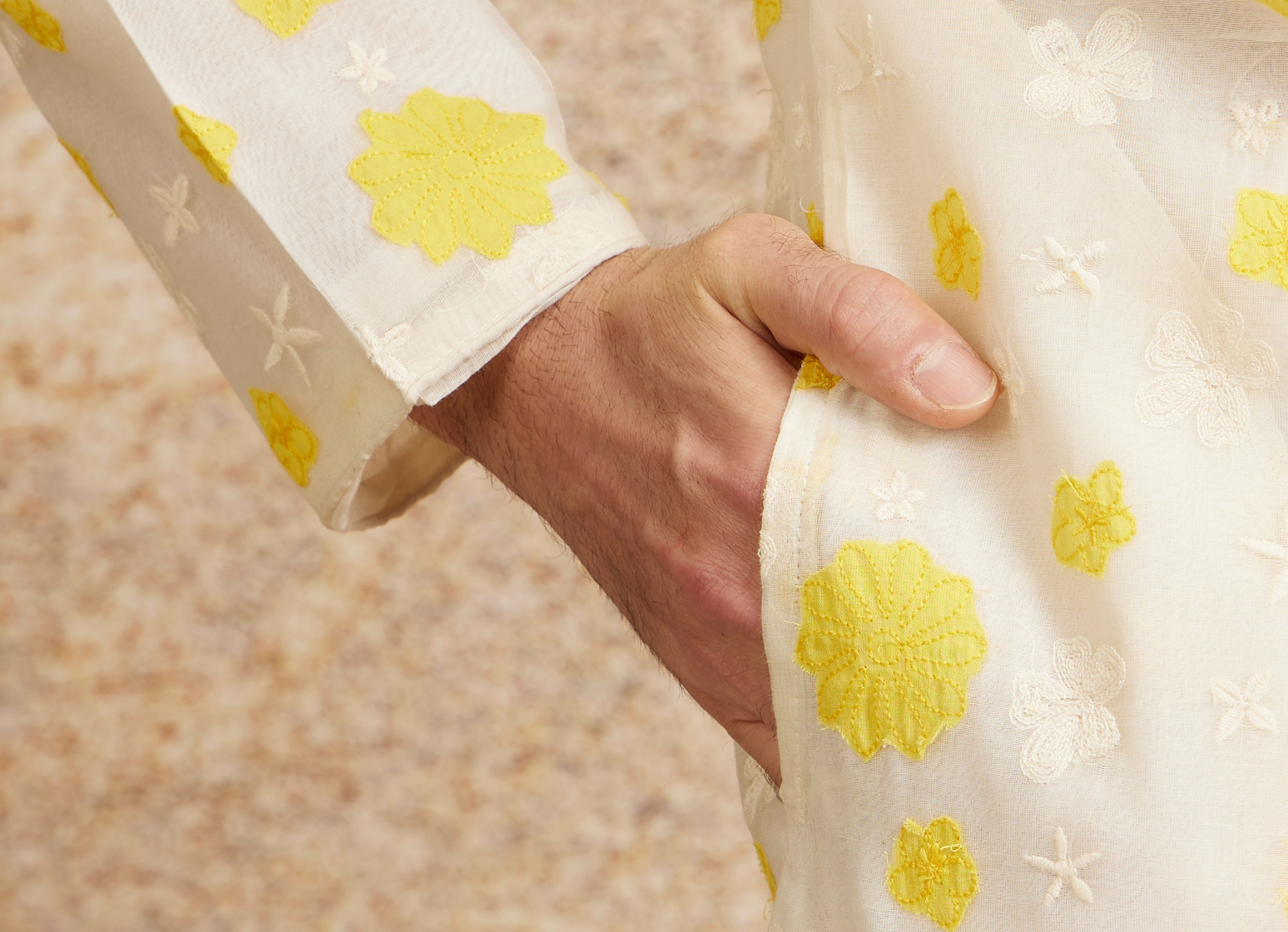 Twamev Men Cream Yellow Flower Printed Kurta Set