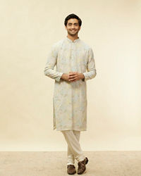 Twamev Men Soft Floral Grey Kurta Set