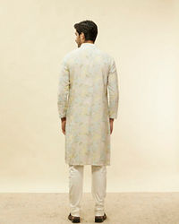 Twamev Men Soft Floral Grey Kurta Set
