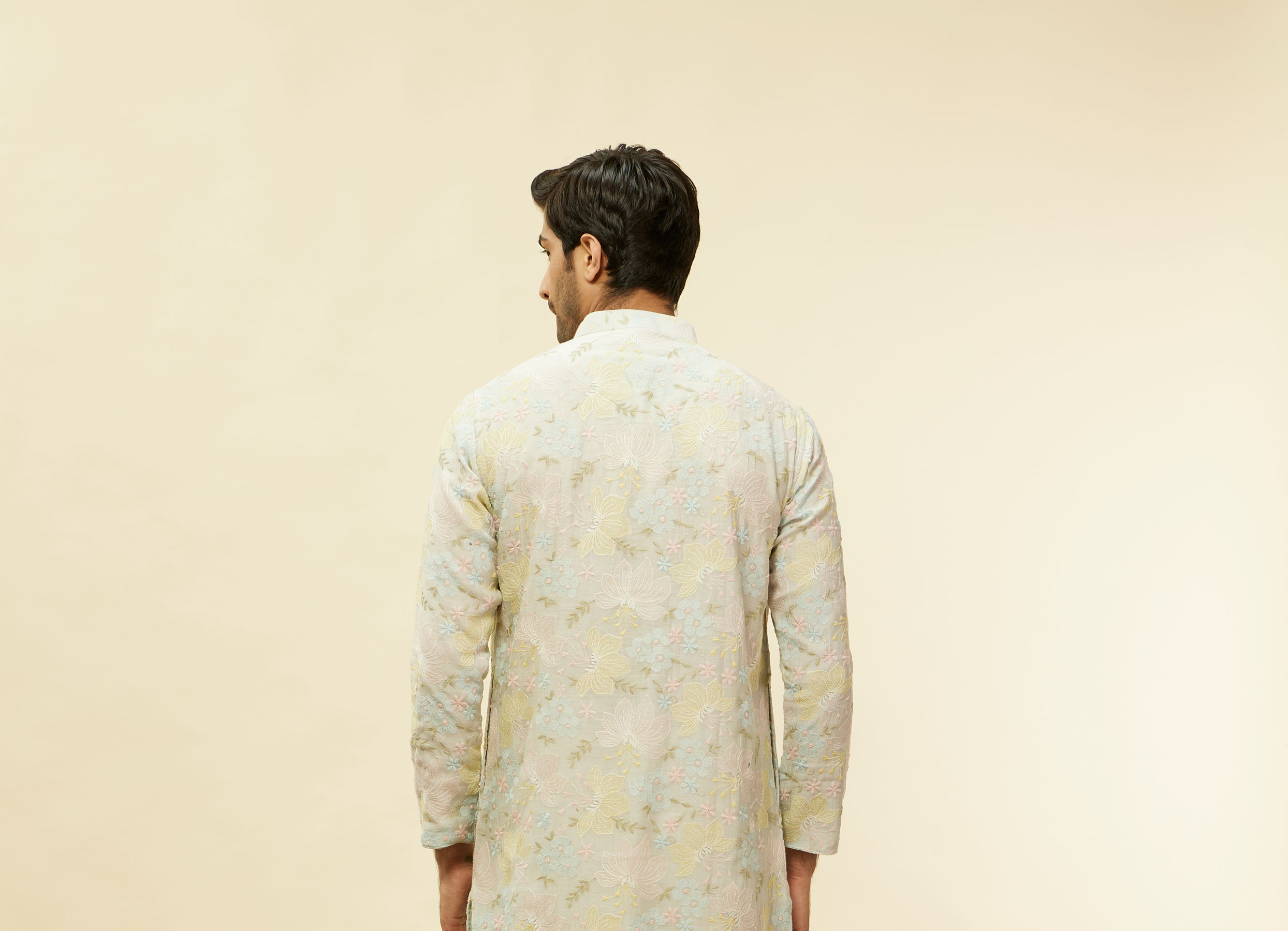 Twamev Men Soft Floral Grey Kurta Set