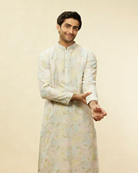 Twamev Men Soft Floral Grey Kurta Set