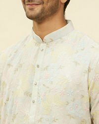 Twamev Men Soft Floral Grey Kurta Set