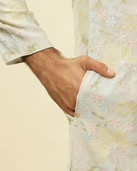 Twamev Men Soft Floral Grey Kurta Set