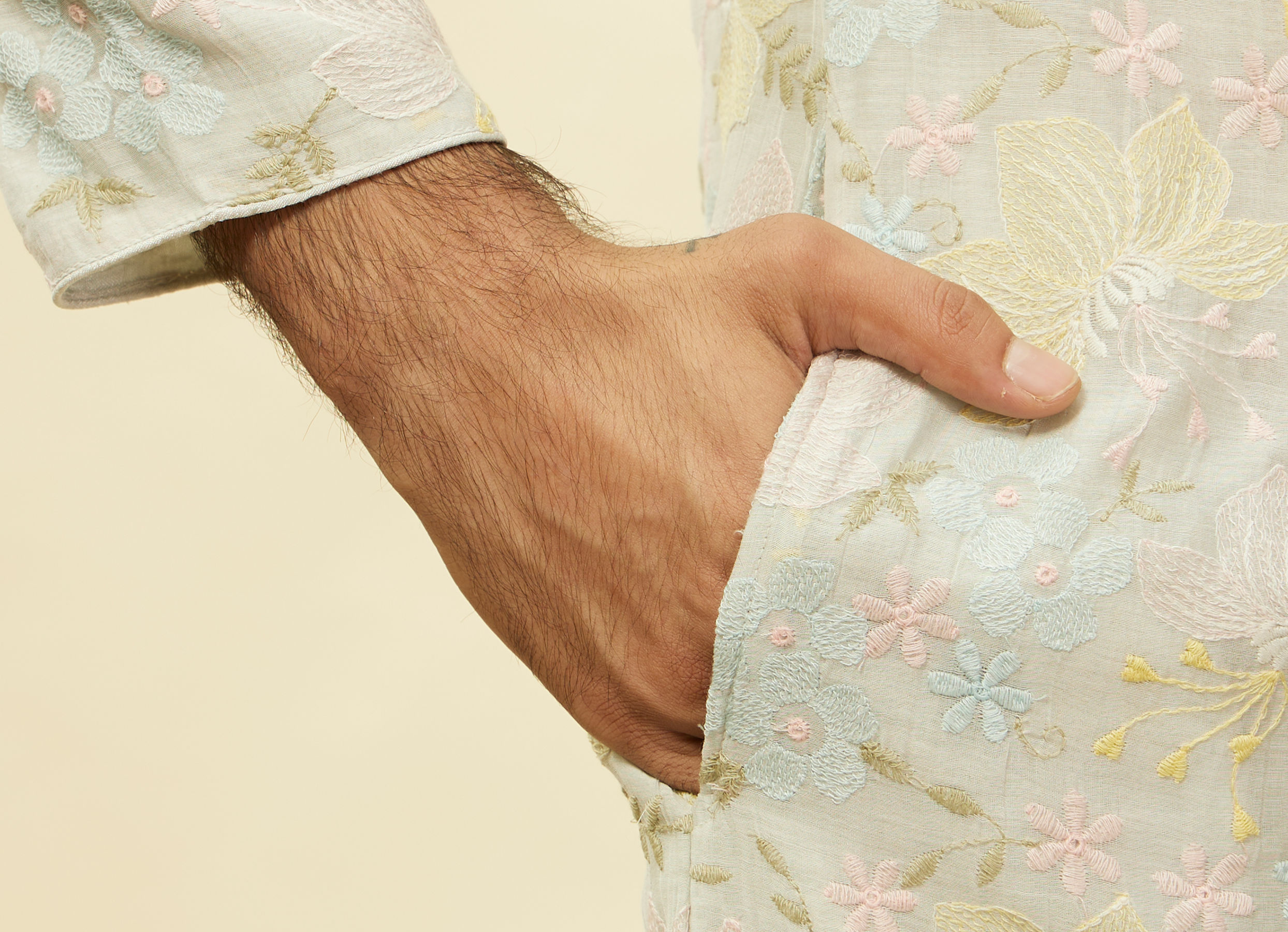 Twamev Men Soft Floral Grey Kurta Set