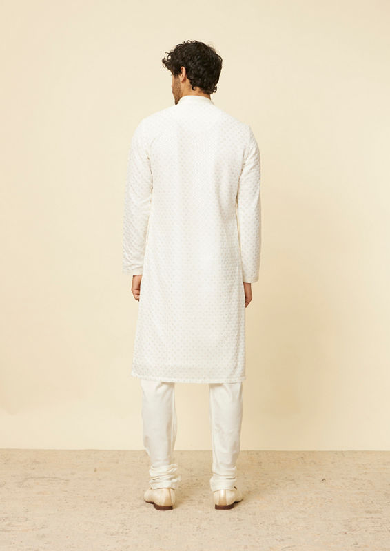 Twamev Men Cream Pink Embroidered Kurta Set
