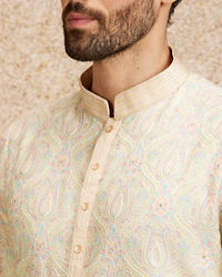 Twamev Men Peach Zari Embroidered Kurta Pajama