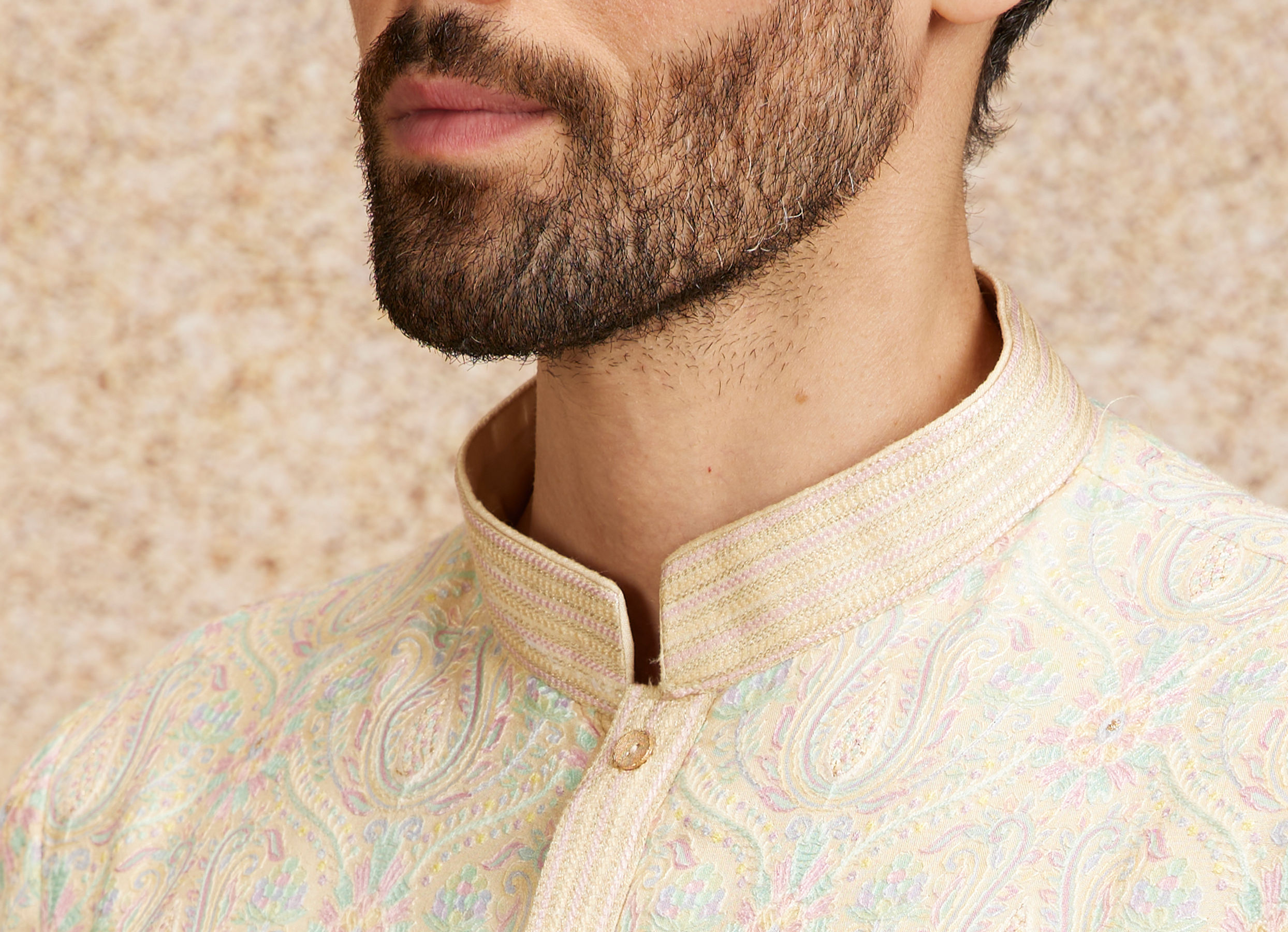 Twamev Men Peach Zari Embroidered Kurta Pajama