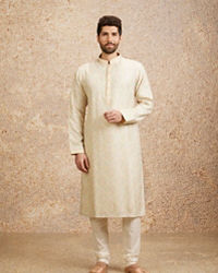 Twamev Men Peach Zari Embroidered Kurta Pajama
