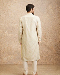Twamev Men Peach Zari Embroidered Kurta Pajama