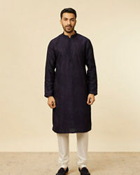 Twamev Men Dark Blue Self Patterned Kurta Set