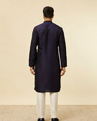 Twamev Men Dark Blue Self Patterned Kurta Set
