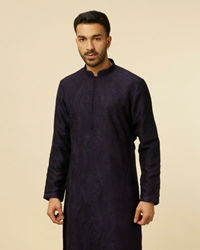 Twamev Men Dark Blue Self Patterned Kurta Set