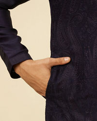 Twamev Men Dark Blue Self Patterned Kurta Set
