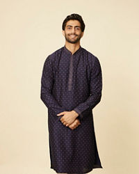 Twamev Men Midnight Blue Self Patterned Kurta Set