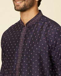 Twamev Men Midnight Blue Self Patterned Kurta Set