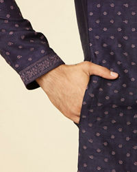 Twamev Men Midnight Blue Self Patterned Kurta Set