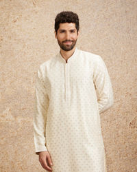 Twamev Men Gleaming Warm White Kurta Pajama