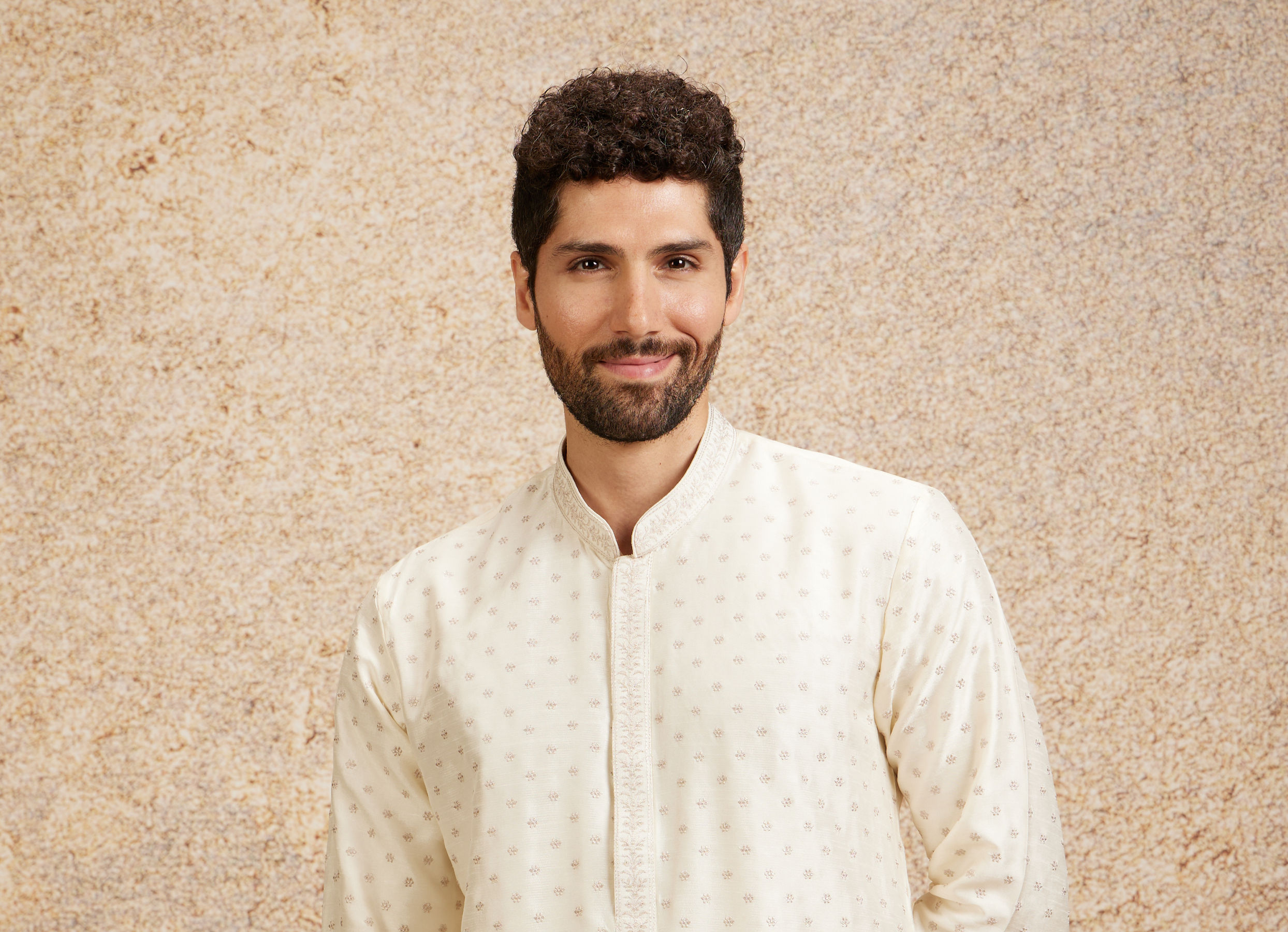 Twamev Men Gleaming Warm White Kurta Pajama