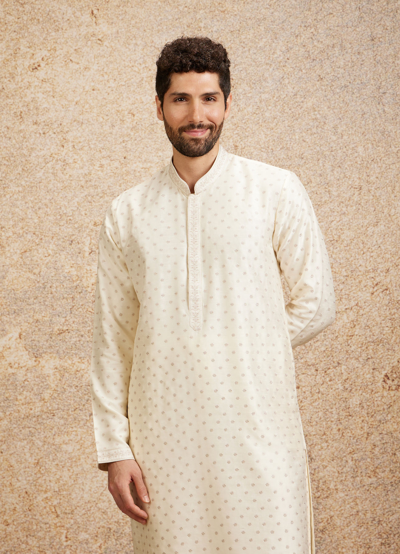 Twamev Men Gleaming Warm White Kurta Pajama