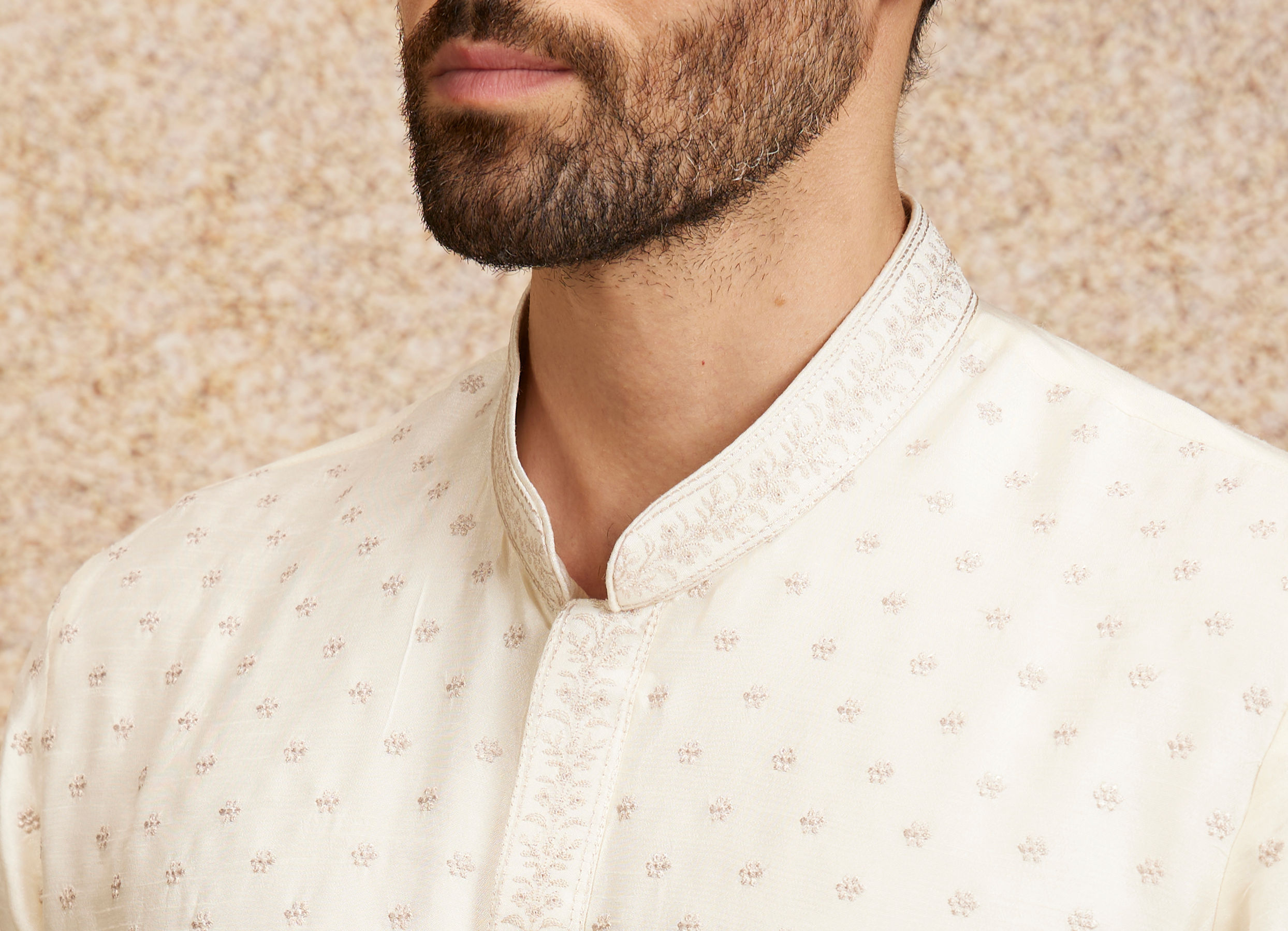 Twamev Men Gleaming Warm White Kurta Pajama