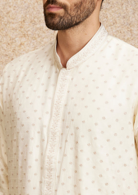 Twamev Men Gleaming Warm White Kurta Pajama