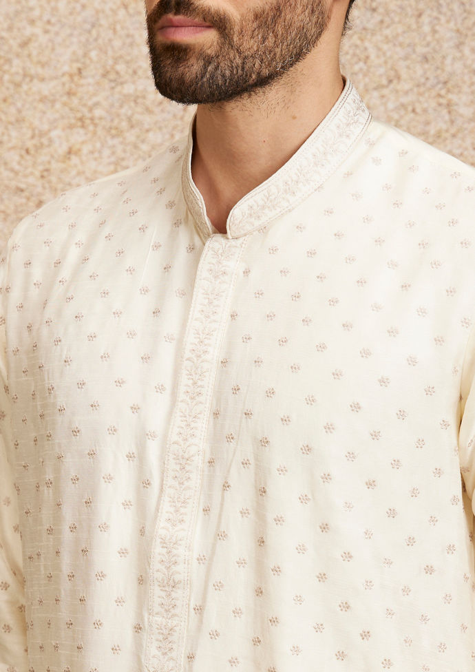 Twamev Men Gleaming Warm White Kurta Pajama