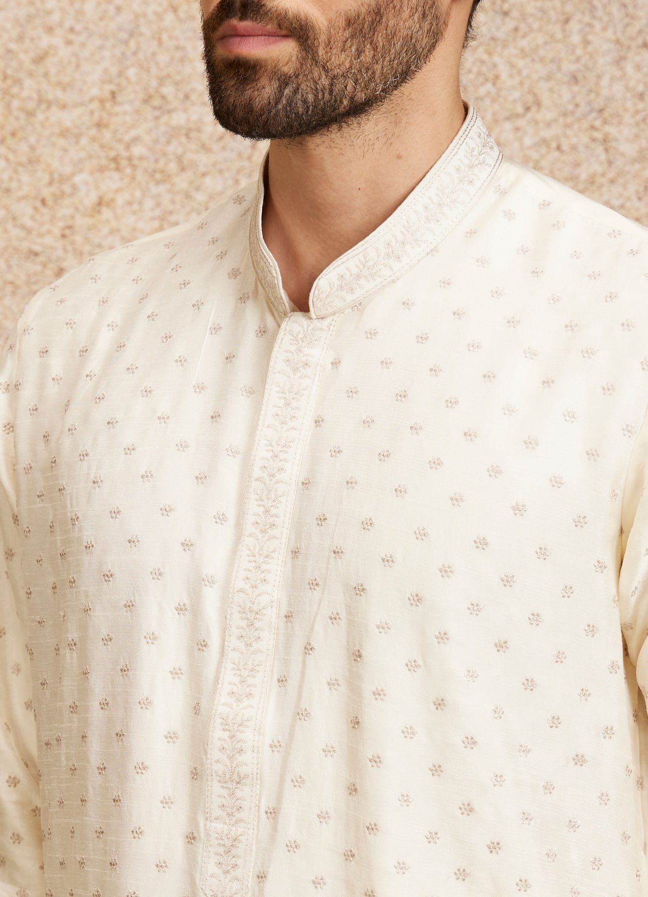 Twamev Men Gleaming Warm White Kurta Pajama