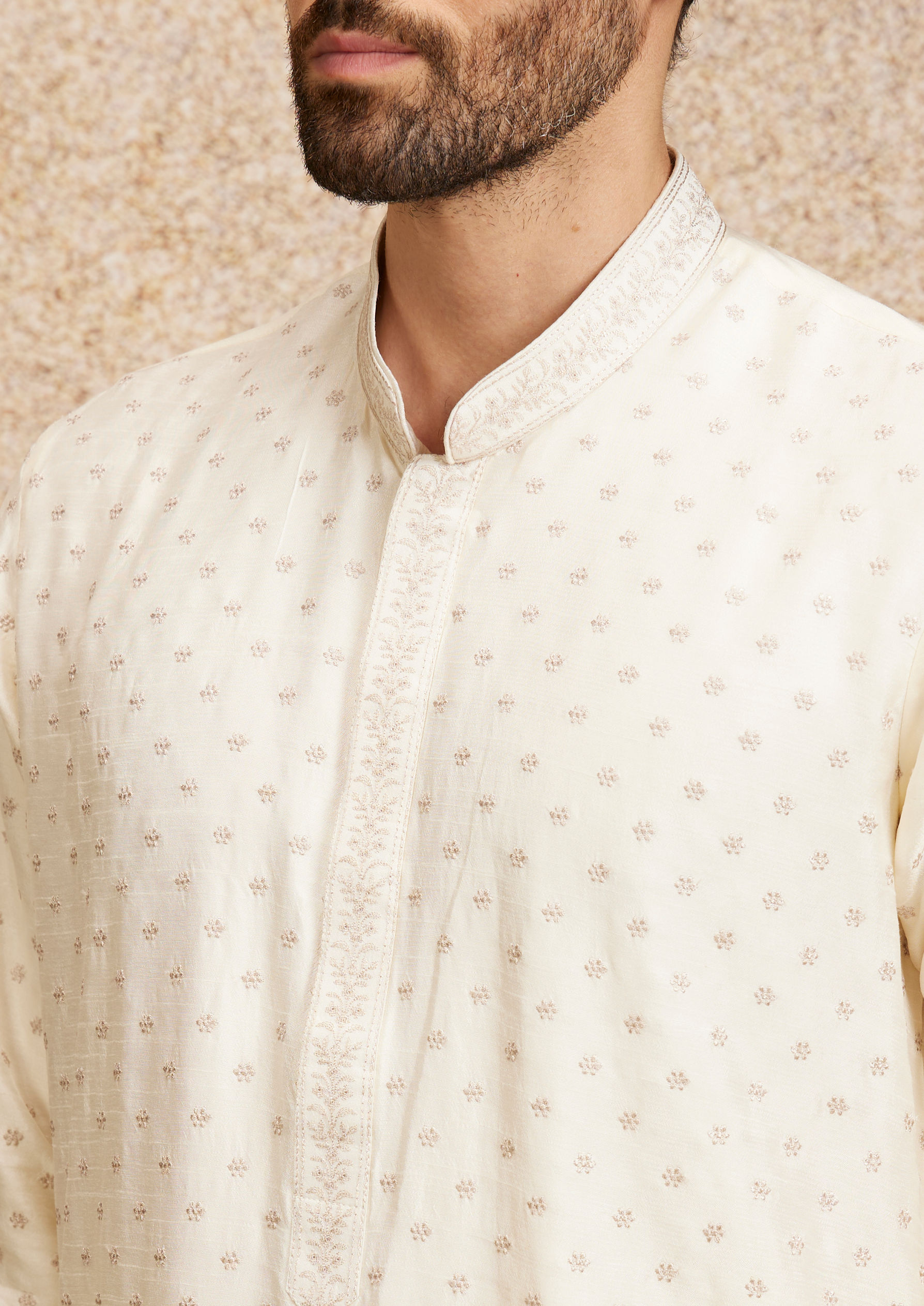 Twamev Men Gleaming Warm White Kurta Pajama