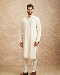 Twamev Men Gleaming Warm White Kurta Pajama