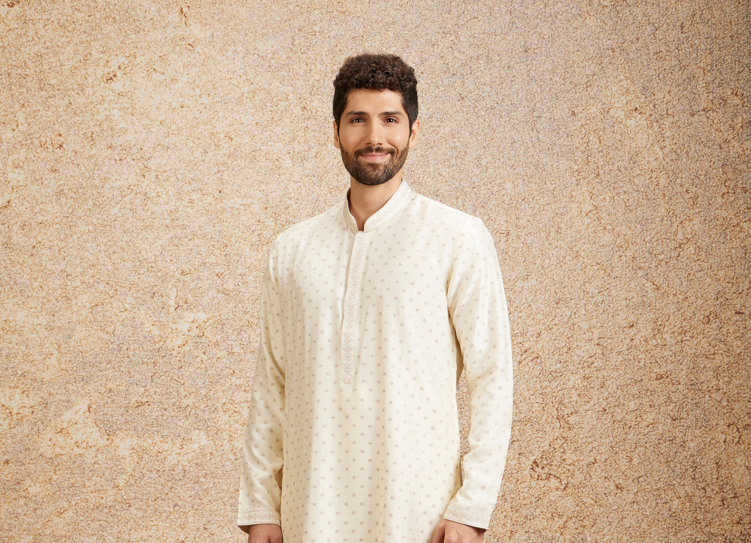 Twamev Men Gleaming Warm White Kurta Pajama