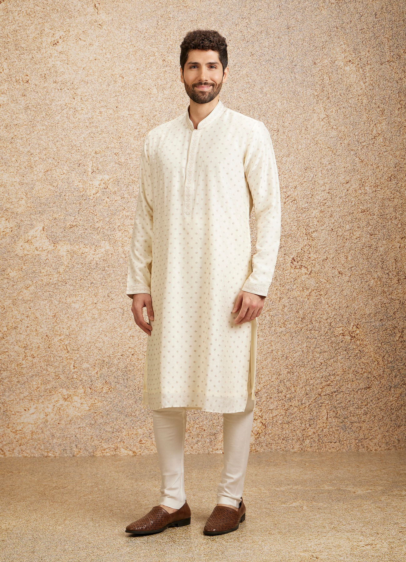 Twamev Men Gleaming Warm White Kurta Pajama