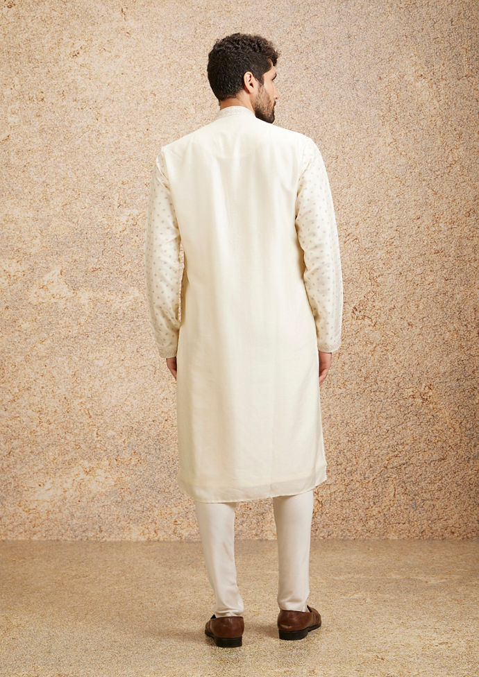 Twamev Men Gleaming Warm White Kurta Pajama
