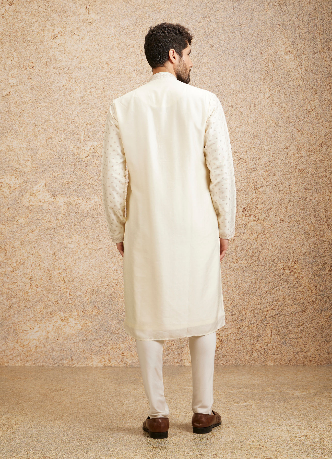 Twamev Men Gleaming Warm White Kurta Pajama
