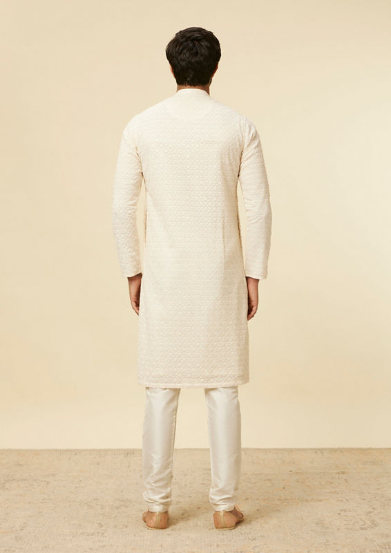 Twamev Men Cream Self Patterned Kurta Set