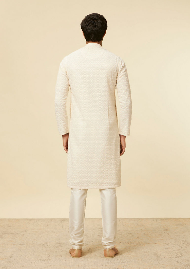 Twamev Men Cream Self Patterned Kurta Set
