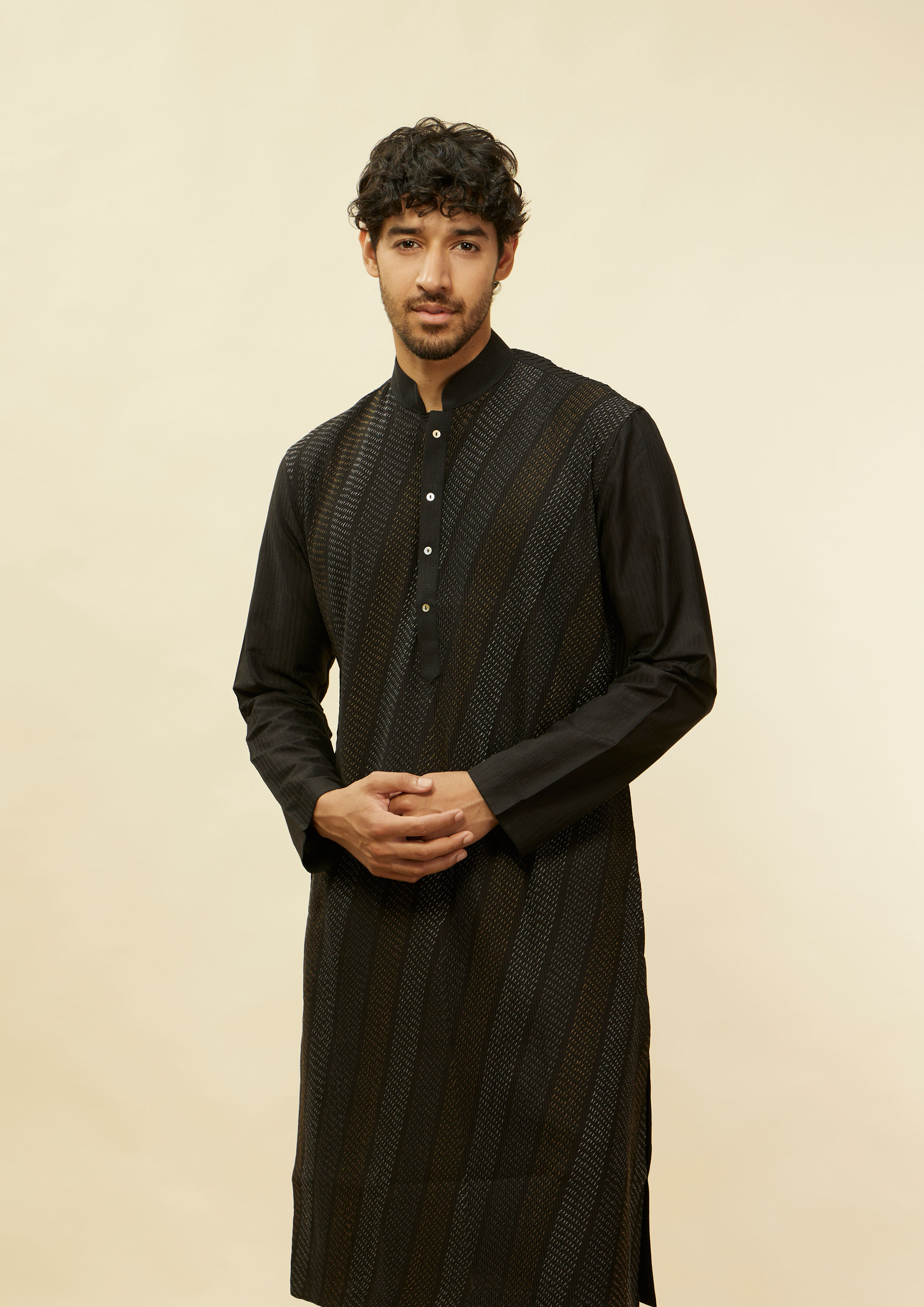 Twamev Men Black Pintex Elegance Kurta Set image number 0