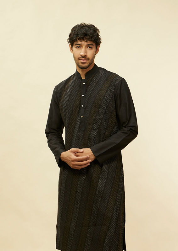 Twamev Men Black Pintex Elegance Kurta Set